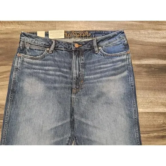 Wrangler Womens 32x32 Denim The Green Jean Trouser High Rise Flare Wide Leg Blue - Picture 3 of 5